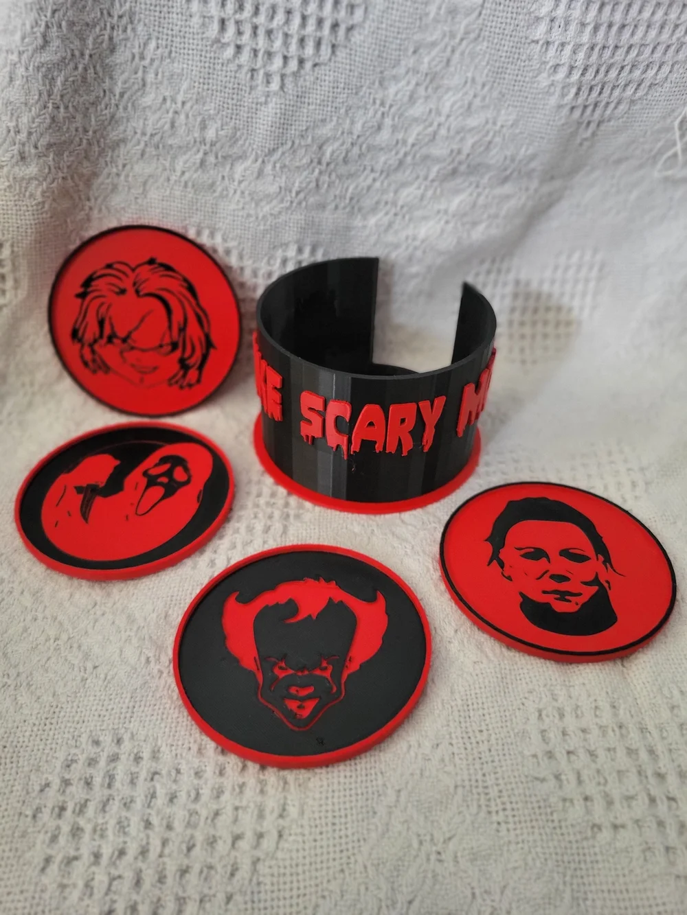 Horror Movie Coaster Set - Black & Red